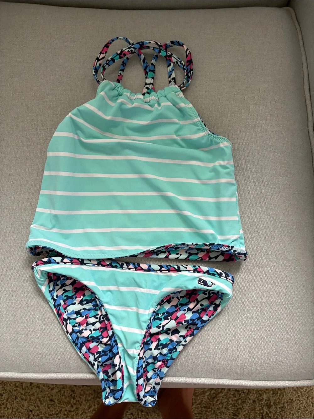 Vineyard Vines Girls' Reversible Swimming Whales Tankini Swimsuit